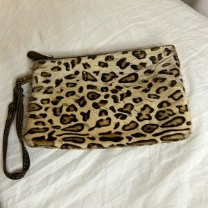 MYRA BAG leather brown/black animal print with gold specks. Slick Hairon Pouch.